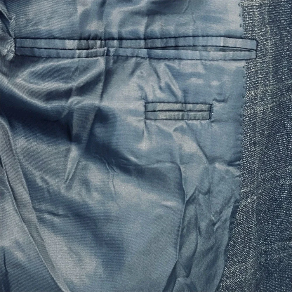 Jos A Bank Wool Sport Coat 44L Navy Blue Gray Windowpane‎ Plaid Gordon Blazer